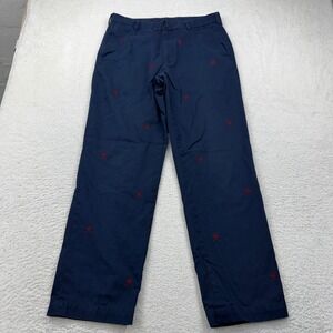 Brooks Brothers 346 Mens Navy Blue All Over Logo Embroidered Chino Pants 34x32